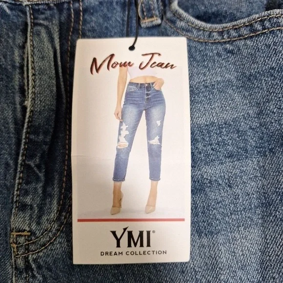 YMI DREAM Hybrud Denim Distressed Cuffed Mom Jeans Size 13/31 - Picture 5 of 10